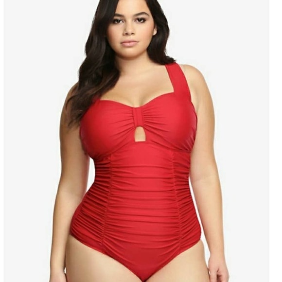 torrid Other - Torrid Bow Ruched One Piece Swimsuit Red